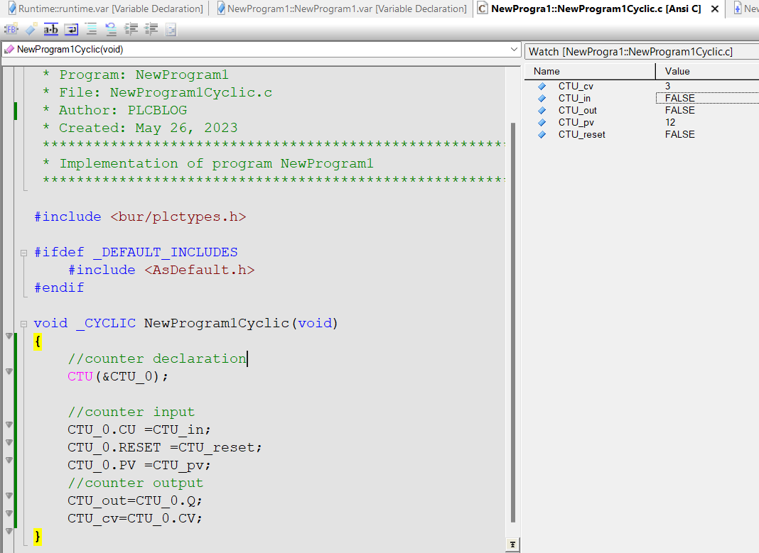 B&R Automation Studio Upward counter (CTU) Instruction In ANSI C